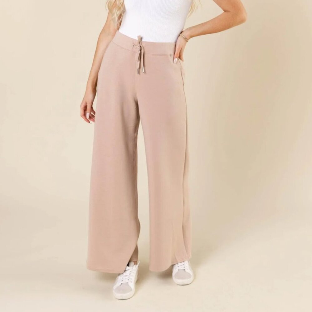 SPANX Wide Leg Drawstring Pants in Light Beige
